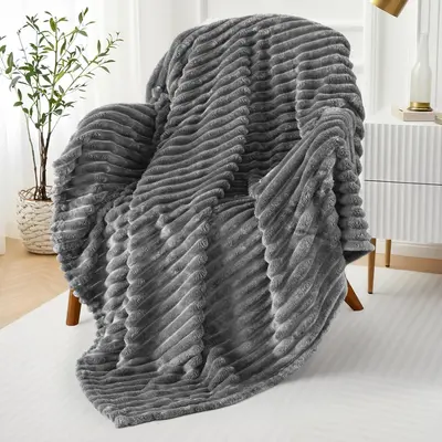 Lux Decor Ultra Soft Striped Throw Blanket - Gentle. Lightweight, Cozy 3cm Stripe Design Fleece Throw -Stress Relief All‑Season Blanket for Bed, Couch, Travel & Camping, Classic Stripe Design - Home Decor - Plush Gift Idea