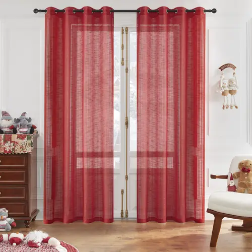 2-Panel Bamboo Gauze Yarn Mesh Window Curtains - Easy Install Grommet Drapes, Flat Weave, Anti-Shrink Semi Sheer, Natural Light Home Decorative Curtain for Bedroom, Summer Gift #SummerVibes