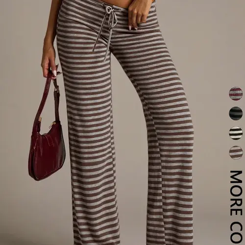 Women's Casual Striped Loose Long Pants, Perfect for Daily Wear, Ladies Fashion Bottoms, Casual Style Bottoms, All Seasons Casual Fitted Trousers, Womenswear, Casual Travel Slacks, Casual Chic Bottoms, Casual Lounge Pant