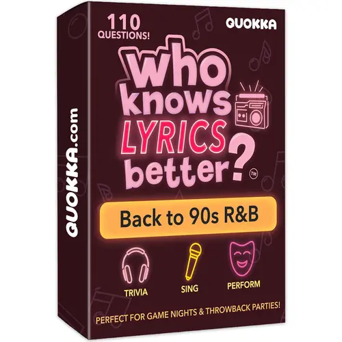 QUOKKA Lyric Challenge Trivia Card Game Set - 110 Throwback Cardboard Cards, 90s R&B Music Trivia Questions, Adult Tabletop Game, Screen Time Alternative for Party Night Singing Fun, Tabletop Games