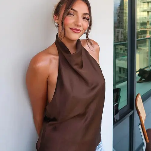 Women's Satin Tank Halter Top Backless Crop Top Tanks & Camis Sleeveless Casual Streetwear Sexy Women Brown Black Pink White Blue Orange Yellow Elegant Sexy Aesthetic Resorts Look Tops Backless Camisole Top Cropped Tank Tops