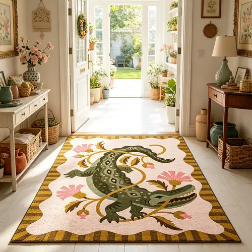 Cute Floral Pattern Curved Plush Rug, Soft High-Density Carpet for Bedroom, Anti-Slip Large Size Decorative Mat, Casual Home Decoration, Area Rugs, Fluffy Area Rugs