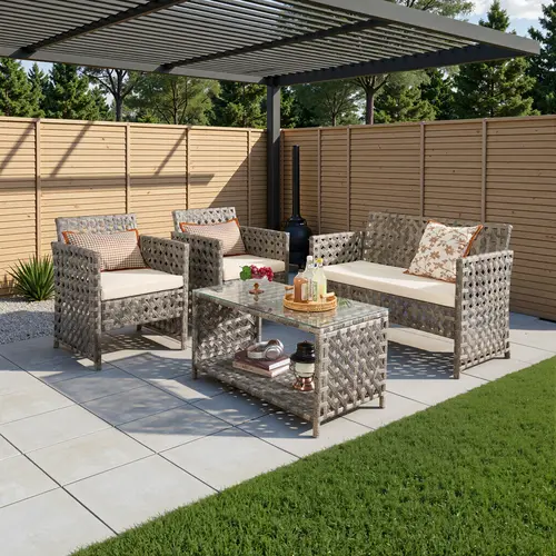 CAODDOC 4-Piece Patio Furniture Set,Outdoor Wicker Furniture with Coffee Table,Modern Rattan Chairs Conversation Set,Outdoor Seating,Weather-Resistant for Porch, Garden, Lawn,Summervibes