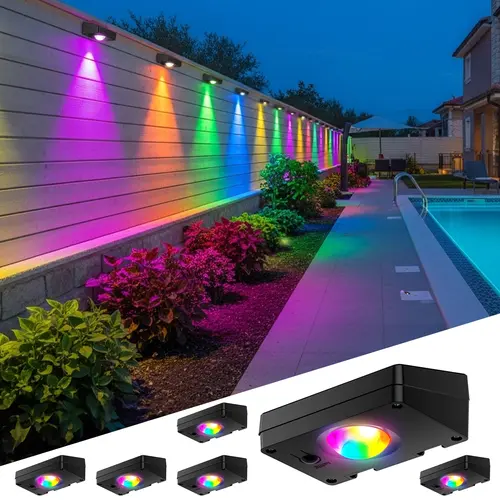 FabStyl RGB Solar Wall Fence Lights - Solar Powered, Synchronous Color Changing, Bright, IP65 Waterproof Automatic & Intelligent Sensor Outdoor Wall Lights for Patio, Porch, Backyard Garden Holiday Decor, Automatic Sensor Outdoor Wall Lights
