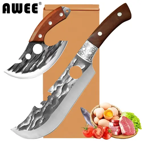 [Buy 1 Get 1 Free] AWEE Today Only: 2-Piece Kitchen Knife Set - Razor Sharp Chef's Knife & Bone Cleaver. The Ultimate Combo for Home Cooking, Butchering, and Slicing. Essential Kitchen Cutlery and the Perfect Gift for Family & Friends. Block