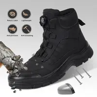 Furuian Steel Toe Boots for Men Women- Work shoes Work boots Stylish & Comfortable Safety Boots with Rotating Buckle Anti-Puncture Slip-Resistant Design Industrial Construction Puncture Proof Indestructible High Top Tactical Work Boots Summer Vibes