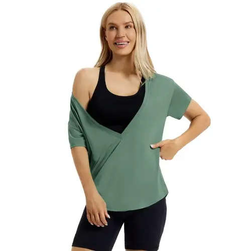 MAGCOMSEN Reversible Deep V-Neck T Shirts for Women Summer Casual Short Sleeve Sexy Tops Lightweight Loose Fit Basic Tees for Gym Workout