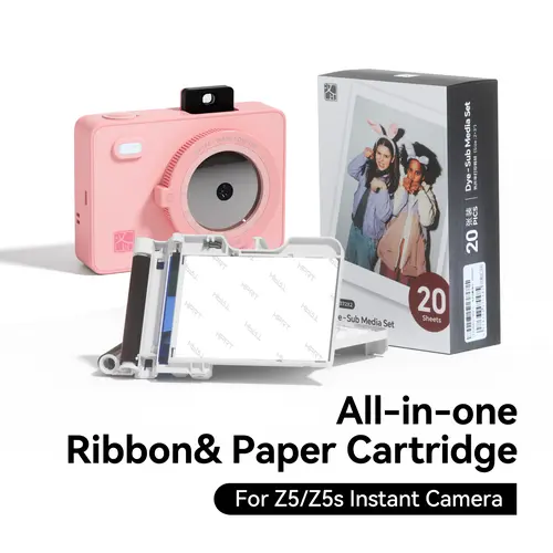 20-Sheet Photo Paper and Ribbon All-in-One Cartridge for Z5 & Z5s Instant Cameras, Integrated Color Ink Ribbon & Glossy Photo Paper Set, Durable & Waterproof Prints