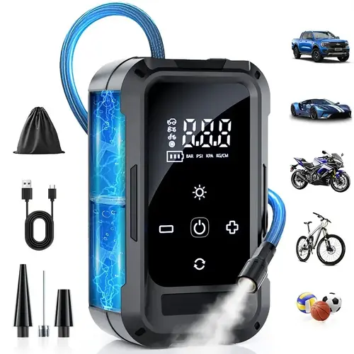 【DealsForYouDays】Portable Cordless Mini Air Pump, Cordless Tire Inflator Portable Air Compressor with Large Capacity Battery Wireless Digital Display Enhanced Safety Features for Cars & Inflatables International Warranty - CE & FCC certifications