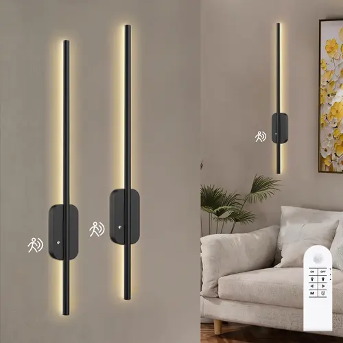 GALENTAL Rechargeable Wall Sconce Set of 2, Wireless LED Wall Light with Remote, Touch & Motion Sensor Control, Dimmable 3 CCT 3000K/4500K/6500K, Magnetic Battery Operated Wall Lamp for Bedroom, Hallway and Dorm, Black(2 Pack), BackToSchool