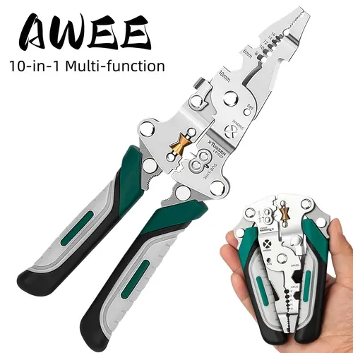 10-in-1 Foldable Wire Stripper Crimper Tool, Multifunctional Electrical Cable Cutter, Twister, Splitter Plier, Ideal Father's Day Gift for Dad, Tools