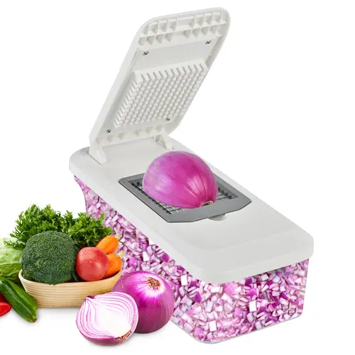 SUSTEAS Durable 10-in-1 Rectangular ABS Plastic Fruit Vegetable Slicer - 6-Blade Pro Food Chopper, Mandoline, Onion Potato Dicer, Vegetable Grater, Kitchen Shredder, Lemon Squeezer, Egg White Separator (Grayish White)