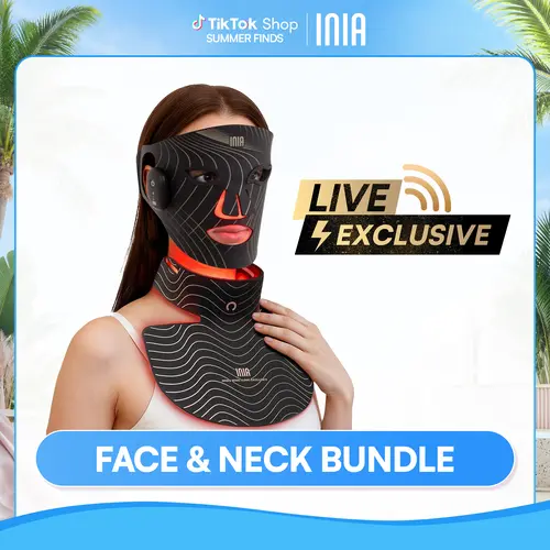 【LIVE EXCLUSIVE】INIA GLOW Wireless Red Light Face & Neck & Chest Mask Bundle – 630nm & 850nm Red Light Therapy Mask Devices | Skincare Set for Lifting, Firming & Radiant Glow at Home, Rechargeable & Portable with 2-Year Warranty, Beauty Products, Glowup