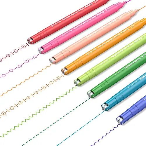 AECHY 8pcs Dual-Tip Curve Highlighter Colored Pens Set - 6 Unique Curve Designs, Resists Drying Out, for Back to School Haul, School Supplies Haul, Planning, Office Drawing & Creative Use (Office Stationery)