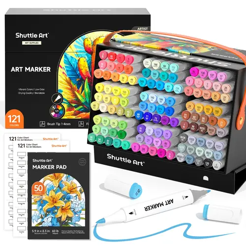 Shuttle Art-24/89/121 Colors Dual Tip Alcohol Based Art Markers, 88/120 Colors plus 1 Blender Permanent Marker with Case Perfect for Coloring Books Sketching Card Making,back to school,back to school shopping