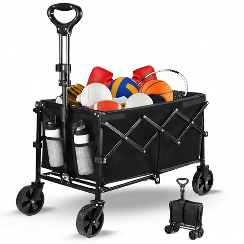 Small Collapsible Wagons Carts Foldable, 250LBS Heavy Duty Beach Wagon Cart with All Terrain Wheels for Garden Camping Fishing Sports Shopping