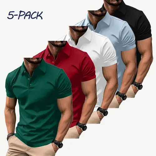 Men's Short-Sleeve Solid Color Polo Shirt - Buttoned Placket, Sweat-Dry, Breathable - Suitable for Outdoor Sports, Daily Commuting, Short Sleeve Shirt, Casual Fitness Wear, Fitness Apparel