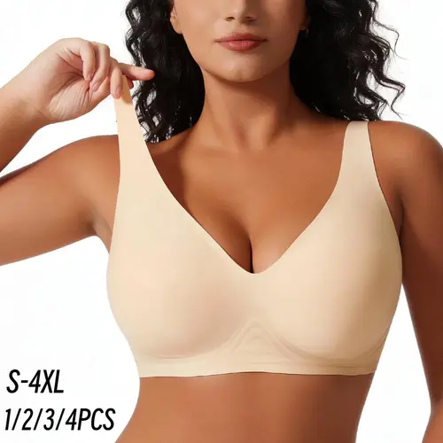 1/2/3/4PCS Women Wireless Seamless Jelly Bras Deep V No Underwire Push Up Bras Wirefree Full Coverage T Shirt Adjustable Bra Nylon Spandex Womenswear S-4XL