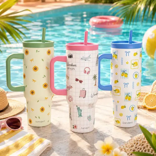 SANDJEST Fall Halloween 40oz Leak-proof Tumbler with Handle with Locking Lid & Silicone Straw, Car Cup Holder Friendly, Insulated Stainless Steel Travel Cup, Great Gift for Birthday Christmas Outdoor Travel