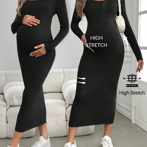 Elegant Long Sleeve Maternity Dress, Pure Color Pregnancy Gown, Fitted Women's Pregnant, Stylish and Comfortable, Maternity Clothing, Prenatal Maternity Clothing, Pregnancy Clothes, Pregnancy Outfits, Maternity Wear, Maternity Apparel