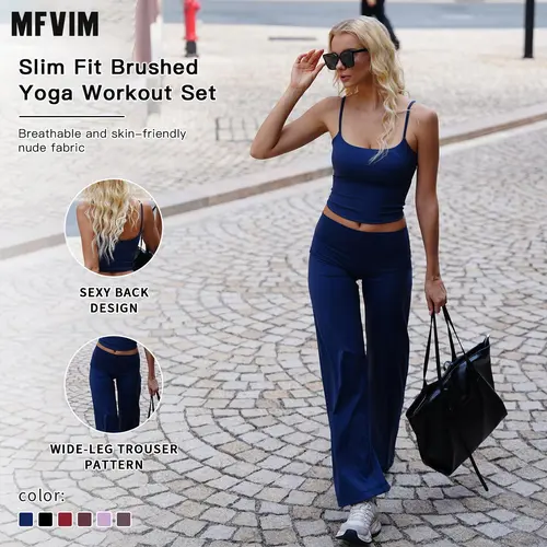 MFVIM Women's 2-Piece Sporty Gym Workout Set - Slim-Fit Brushed Yoga Tank Top & Wide-Leg Shorts, Comfortable Matching Outfit for Spring & Fall Daily Wear, 2 Piece Sets for Women, Gym Workout Women,summerwins,travel essentials,camping essentials