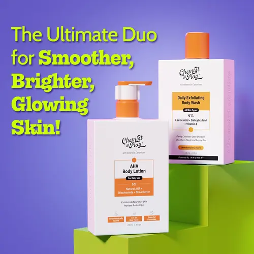 AHA Body Lotion 8fl oz & Exfoliating Body Wash 8fl oz Combo | Helps Smoothens Rough & Bumpy Skin & Nourishes Skin