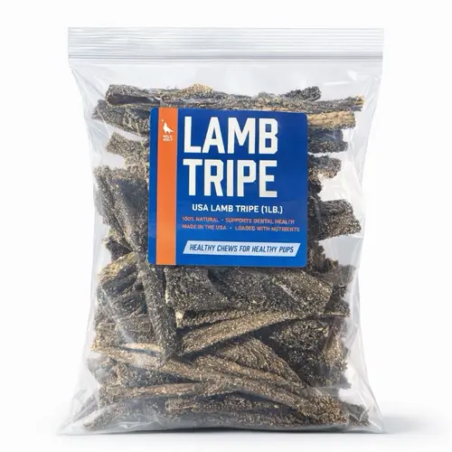 USA Lamb Tripe Dog Chews (1lb. Value Pack) Strong Natural Scent - 100% Single Ingredient – Air-Dried for Gut Health, Probiotics & Sensitive Stomachs – High Value Training Treat – Picky Eater Approved