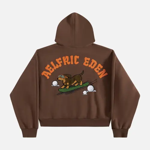 Aelfric Eden Men's Fashion Unisex Dachshund Graphic Oversized Hoodie - Long-Sleeve Cotton-Polyester Pullover, Relaxed Fit Casual Wear, Critter-Themed Brown Top,back to school,back to school shopping, Fashion Apparel, Alternative Style