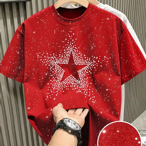 New Men's Casual Streetwear Short Sleeve Round Neck T-Shirt Top, Menswear Fashlon Starry Sky Reflective Design, Sparkling Like a Starry Sky, Essential Item for Men's Outdoor Activities, Multiple colors to choose from, Apparel T Shirt