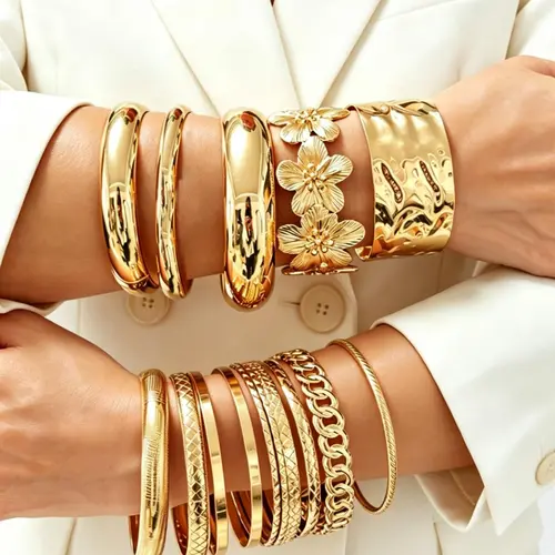 Mother's Day Gift Women's Vintage Elegant Floral Geometric Chain, Multi-Layer Design, Round Water Drop Texture, Fashion Jewelry Gift, Fashionable Bangle, Elegant Jewelry Bracelet, Alloy Chain Bracelet, Fashionable Bracelet Style