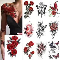 10 Sheets Waterproof Body Art Arm leg Temporary Tattoo Sticker Black Red Rose Flower Wing  Butterfly Suit for Men and Women