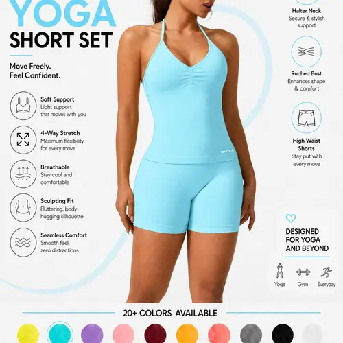 Women's V-Neck Seamless Sports Bra & High-Waisted Yoga Shorts Set, Breathable Gym Running, Comfortable Fitness Wear, Fitted Yoga Set, Breathable Activewear, Seamless Workout, Sportswear For Gym, Sportswear For Training
