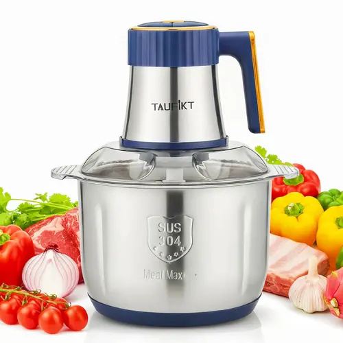 TAUFIKT 5L Food Processor, Stainless Steel Bowl Meat Grinder, 500W Pure Copper Motor Electric Chopper for Kitchen, 1 & 2-pack Options summerwins
