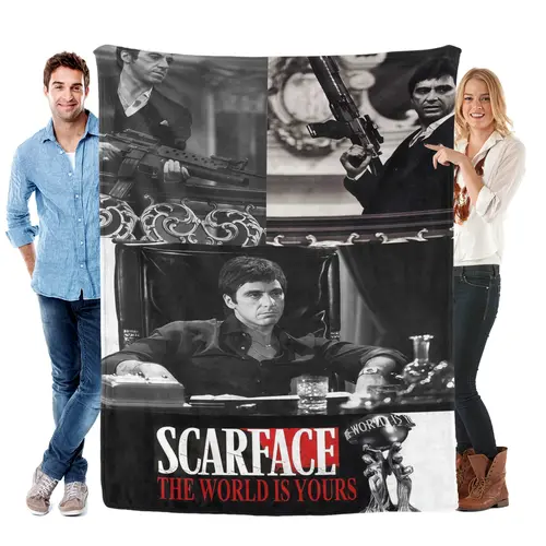 Scarface The World Is Yours Flannel Cozy Blanket - Premium Soft Throw for Classic Crime Film Fans, Ideal Gifts for Him, Cooling Blanket for Thanksgiving, Christmas Birthdays