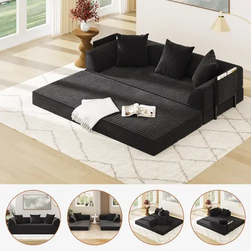 79" Corduroy Convertible Loveseat Sofa Sleeper - Comfy Modern Apartment Furniture with Pull-Out Bed, Memory-Foam Cushioning, Side Storage Pockets, Wide Sleep, Sofas for Living Room, Various Room Types (Convertible Sofas Collection)