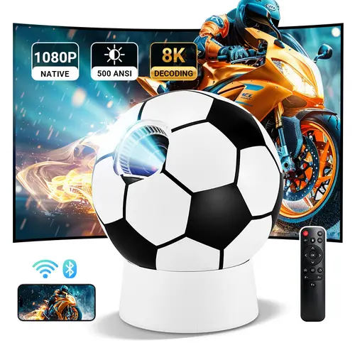 Soccer Shaped 4K Projector - Portable Mini Projector with Screen, Android TV, HD Support, USB/HDMI Compatibility for Home Entertainment, Cool Gadgets for Man Cave, Room Decor Gift for Sports Fans