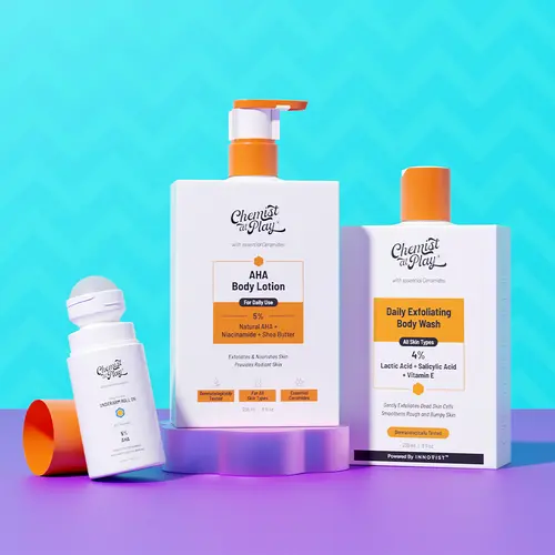 Exfoliation Trio - Exfoliating Body Wash 8fl oz, Aqua Underarm Roll-On 1.35fl oz & Aha Body Lotion 8 fl oz | Gently Exfoliates for Smoother-Looking Skin