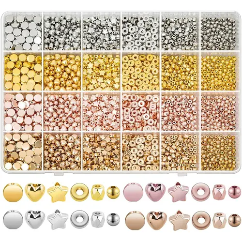 2160 Pieces Gold Spacer Beads Set, Assorted Bracelet Beads for DIY Jewelry Making Kit, Beading Supplies, Jewelry Making Supplies, Diy Jewelry Decoration (Gold, Sliver, Rose Gold, KC Gold)