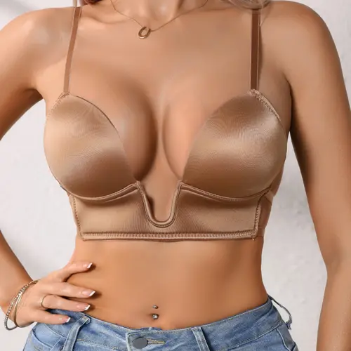 Women's Low Back Sexy Bra, Deep U-Shape Adjustable Straps, with Steel Ring, Comfortable Fashion, Suitable for Everyday Wear, Adjustable Bras