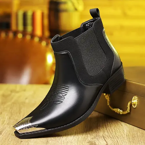 Men's Western Steel-Toe Chelsea Cowboy Boots - Vintage Casual Footwear, Classic Comfortable Cowboy-Inspired Design, Suitable for Outdoor Wear, Men's Shoes