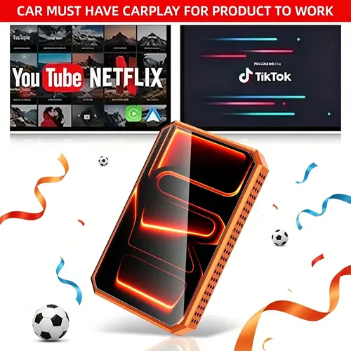 MAKASRI 4-in-1 Wireless CarPlay and Android Auto Adapter, compatible with Netflix/YouTube/TikTok/screen mirroring links, CarPlay AI Box，suitable for vehicles equipped with original wired CarPlay.