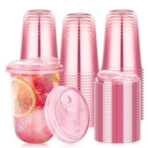 Summer Wins Kesaplan TO GO CUPS 50 Pack 400ml ＆300ml Disposable Iced Coffee Cups with Strawless Lids Clear Plastic Sip Lids for Party Wedding Catering Events To Go Cups for Cold Drinks Smoothie Milkshake Lemonade Bubble