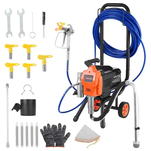 【toolupgrade】VEVOR Stand Airless Paint Sprayer,High Pressure Airless Sprayer with CartCleaning BrushHoseExtension RodNozzlesElectric Spray Paint Machine for Large ApartmentsBuildings or Factory Buildings., Work Tools