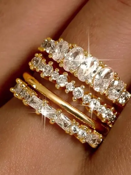 14K Gold Plated Stackable Ring Set for Women, 4 Count Dainty Cubic Zirconia Bands, Non-Tarnish Minimalist Wedding & Promise Rings, Size 5-10, Gold Rings, Non Tarnish Jewelry,summerwins