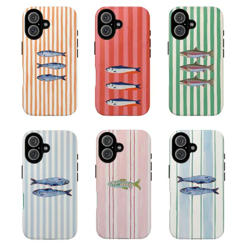 Polycarbonate-TPU Mobile Phone Protection Case - UV Printed, Ocean-Inspired Colorful Stripes, Shockproof, Waterproof, Slim, Lightweight, Durable Coastal Look, Sea Shell Accent, Screen Protector Accessory, sohochic Gift for Him/Her (TikTok Shop), Cas
