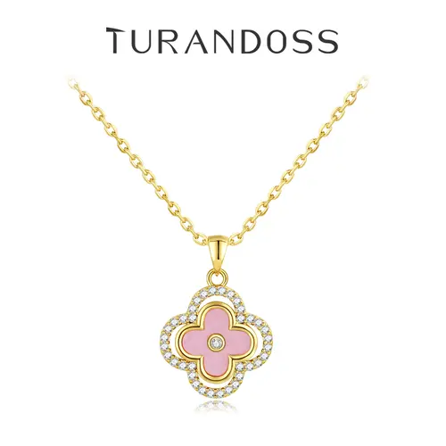 Turandoss Lucky 4-Leaf Clover Pendant Necklace - 14 Karat Gold Plated Jewelry Pendant, CZ Zircon Lucky Charms Clover Necklaces, Valentine's Gift for Women, Accessories, Love & Luck Symbol