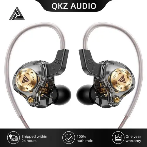 Qkz ENZO 2025 HiFi Wired Earphones - Headset with 8D Surround Sound, Noise Cancellation, Built-In Mic for Chat, Bass Boost, Cable Connect, HiFi Output, for Gaming, Gym Use