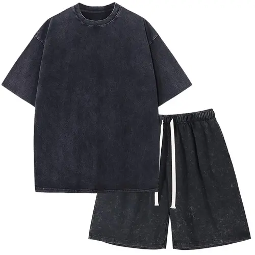 Yimoon Acid Wash Short Sleeve For Men Women Tracksuit Oversized Summer T-shirt & Shorts Set Athletic 2 Piece Outfit Track Shorts Set