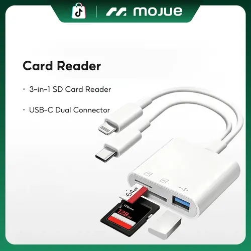 SD Card Reader for iPhone Android, Memory Card Reader Built-in Dual iOS & USB C Connector Card Reader with USB-A/SD/MicroSD 3 Slots, No Application Required Plug and Play Usb C Adapter Usb C Hub Usb Ports Plug Play Dongle