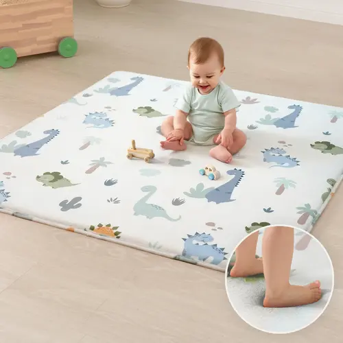 PapaMat 1.5" Thick Premium Baby Floor Play Mat, 50x50 Padded Memory Foam Mat, Tummy Time Crawling Playmat for Nursery Playroom Classroom